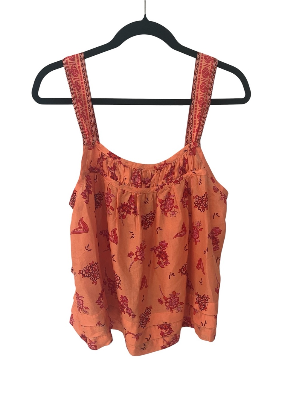 Anthropologie Orange Floral Print Tank Top - Women's Summer Cami